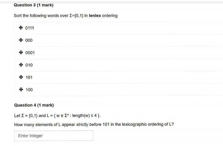 Solved Question 3 (1 mark) Sort the following words over | Chegg.com