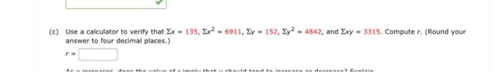 Solved (c) Compute the sample correlation coefficient for | Chegg.com
