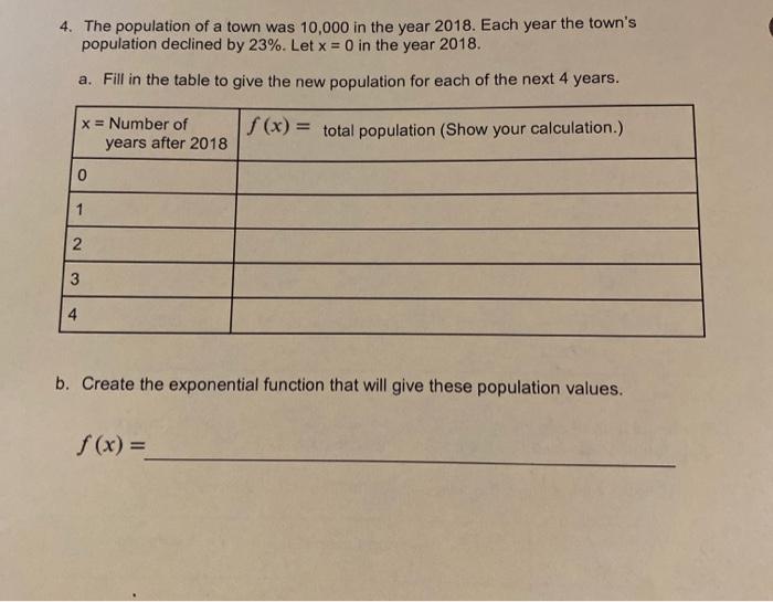 Solved 4. The population of a town was 10,000 in the year | Chegg.com