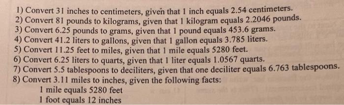 Solved 1 Convert 31 Inches To Centimeters Given That 1 Chegg