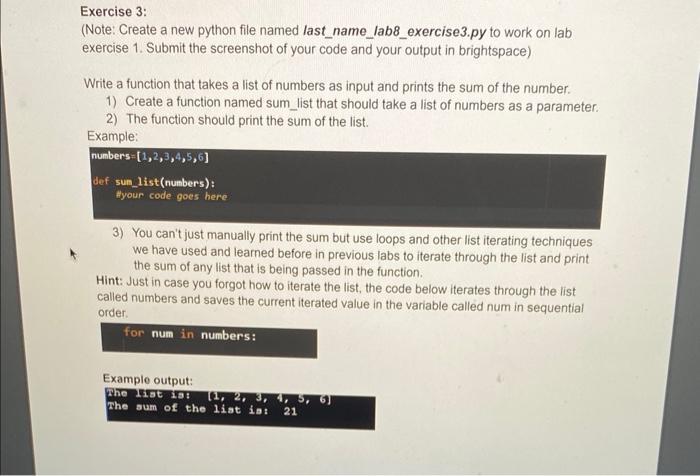 Solved Exercise 1: (Note: Create a new python file named | Chegg.com