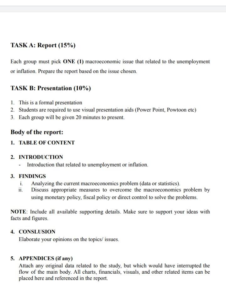 Solved TASKA: Report (15%) Each group must pick ONE (1) | Chegg.com