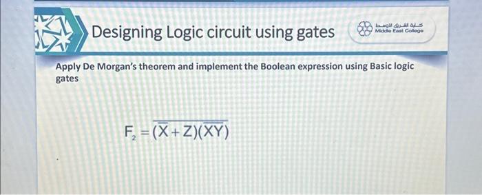 Solved Designing Logic circuit using gates Apply De Morgan's | Chegg.com