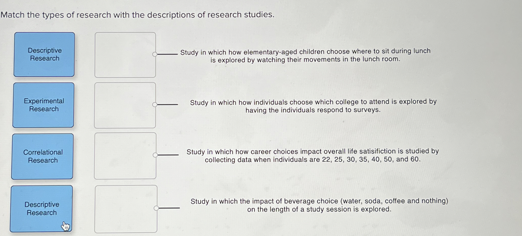 Solved Match the types of research with the descriptions of | Chegg.com