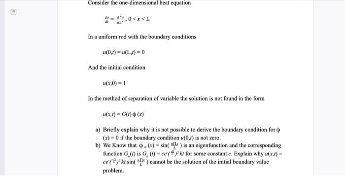 Solved Consider the one-dimensional heat equation In a | Chegg.com