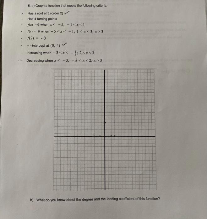 Solved 5. a) Graph a function that meets the following | Chegg.com