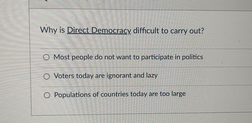 Solved Why Is Direct Democracy Difficult To Carry Out?Most | Chegg.com