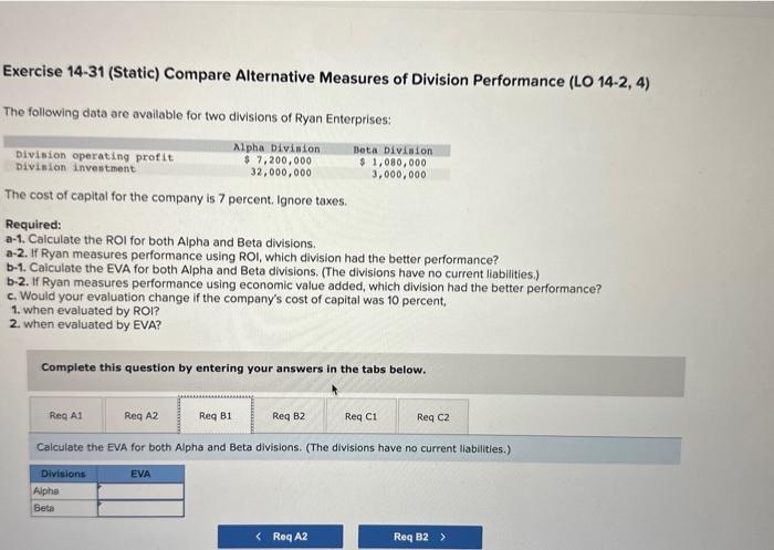 Solved Exercise 14-31 (Static) Compare Alternative Measures | Chegg.com