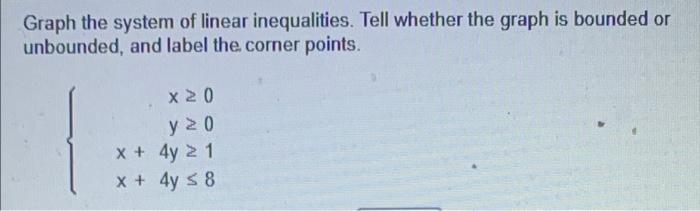 Solved Graph the system of linear inequalities. Tell whether | Chegg.com
