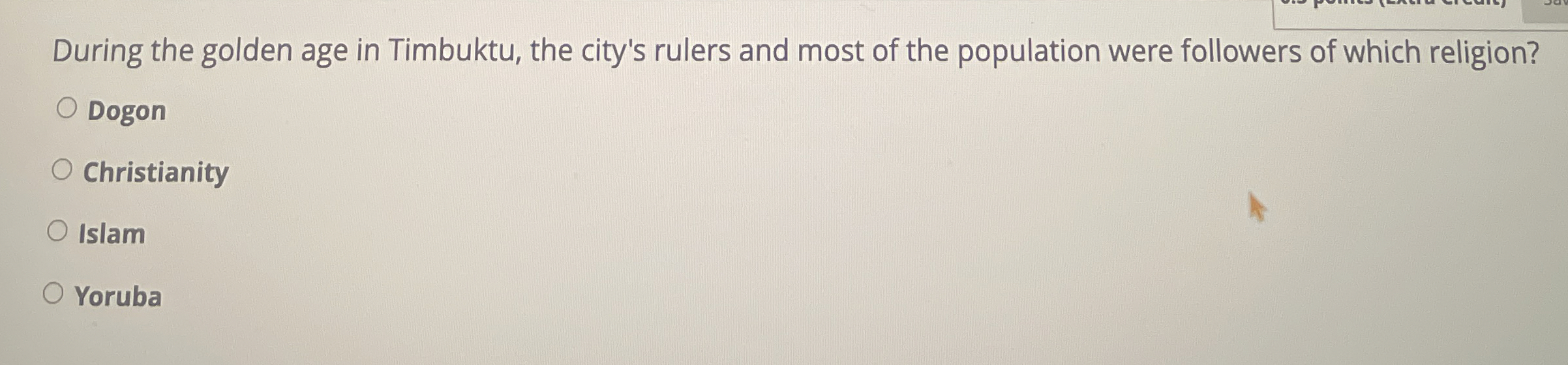 Solved During the golden age in Timbuktu, the city's rulers | Chegg.com