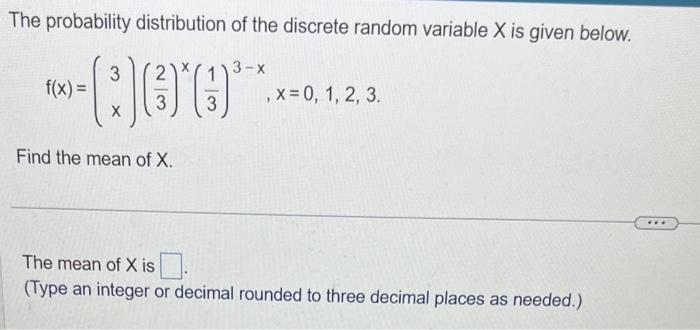 Solved the probability distribution of the discrete random | Chegg.com