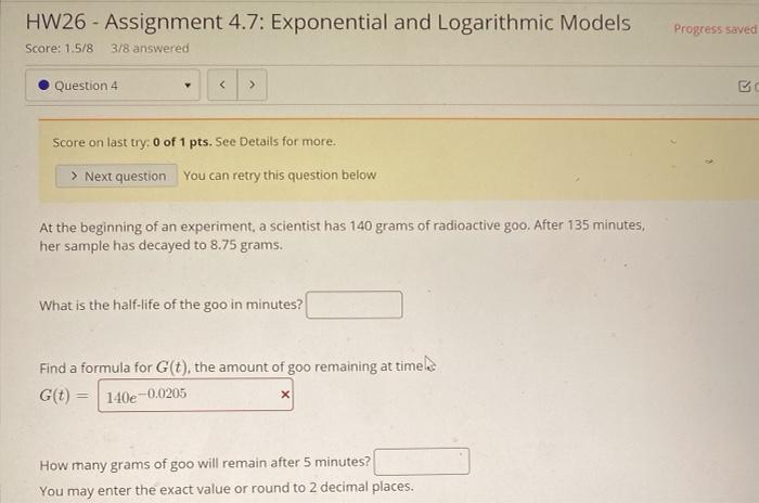 Solved HW26 - Assignment 4.7: Exponential and Logarithmic | Chegg.com
