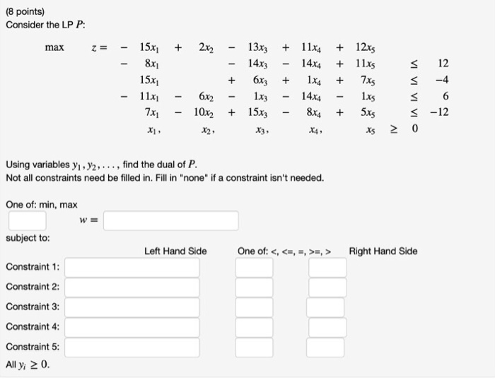 Solved 8 Points Consider The Lp P Max 1 15x1 8x1 15x1