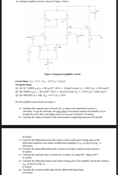 An analogue amplifier circuit is shown in figure i below. figure 1 integrated amplifier circuit. circuit data: v -15 v-v --10