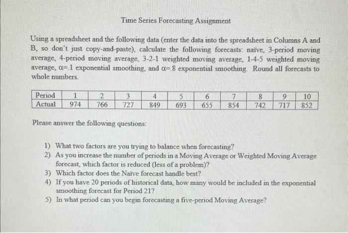 Solved Using a spreadsheet and the following data (enter the | Chegg.com