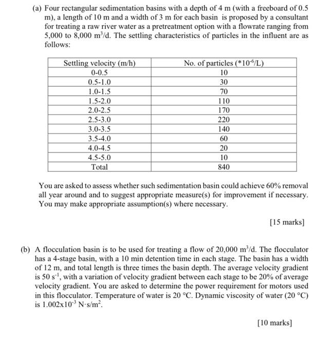 Solved (a) Four rectangular sedimentation basins with a