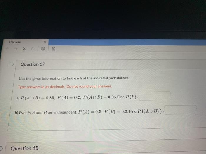 Solved Canvas EXO Question 17 Use the given information to | Chegg.com