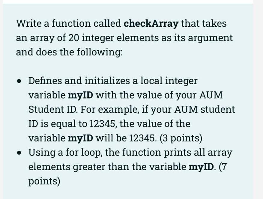 Solved Write a function called checkArray that takes an | Chegg.com