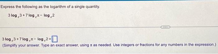 Solved Express the following as the logarithm of a single | Chegg.com