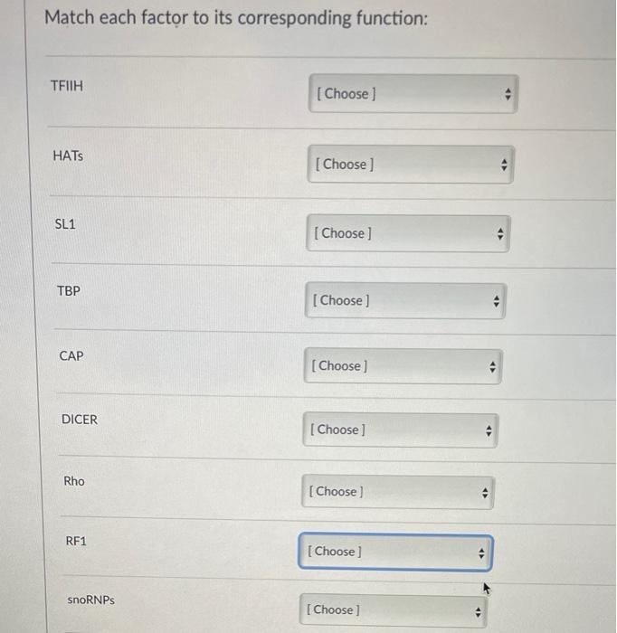 Solved Match each factor to its corresponding function: | Chegg.com