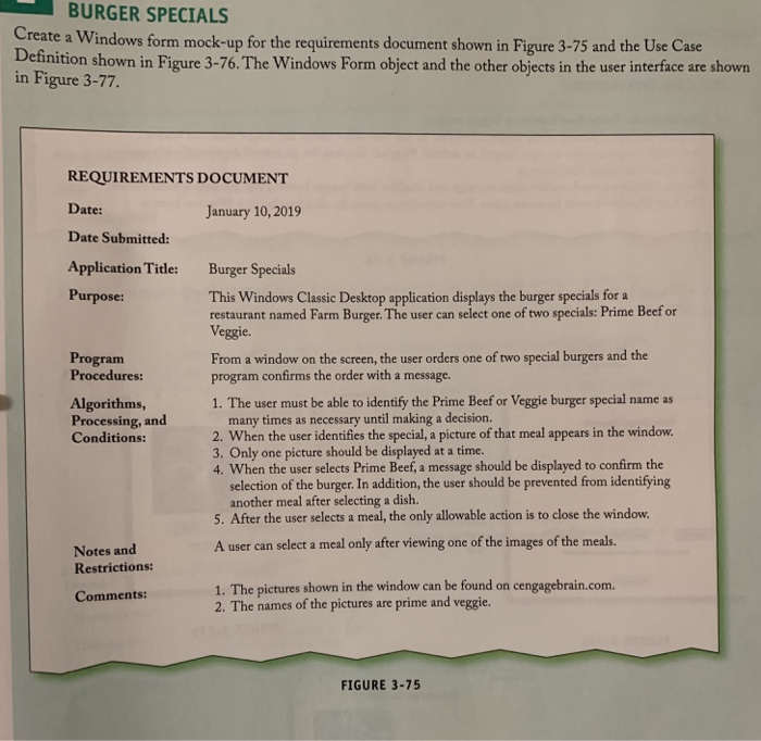 Solved Burger Specials Create Windows Form Mock Requireme