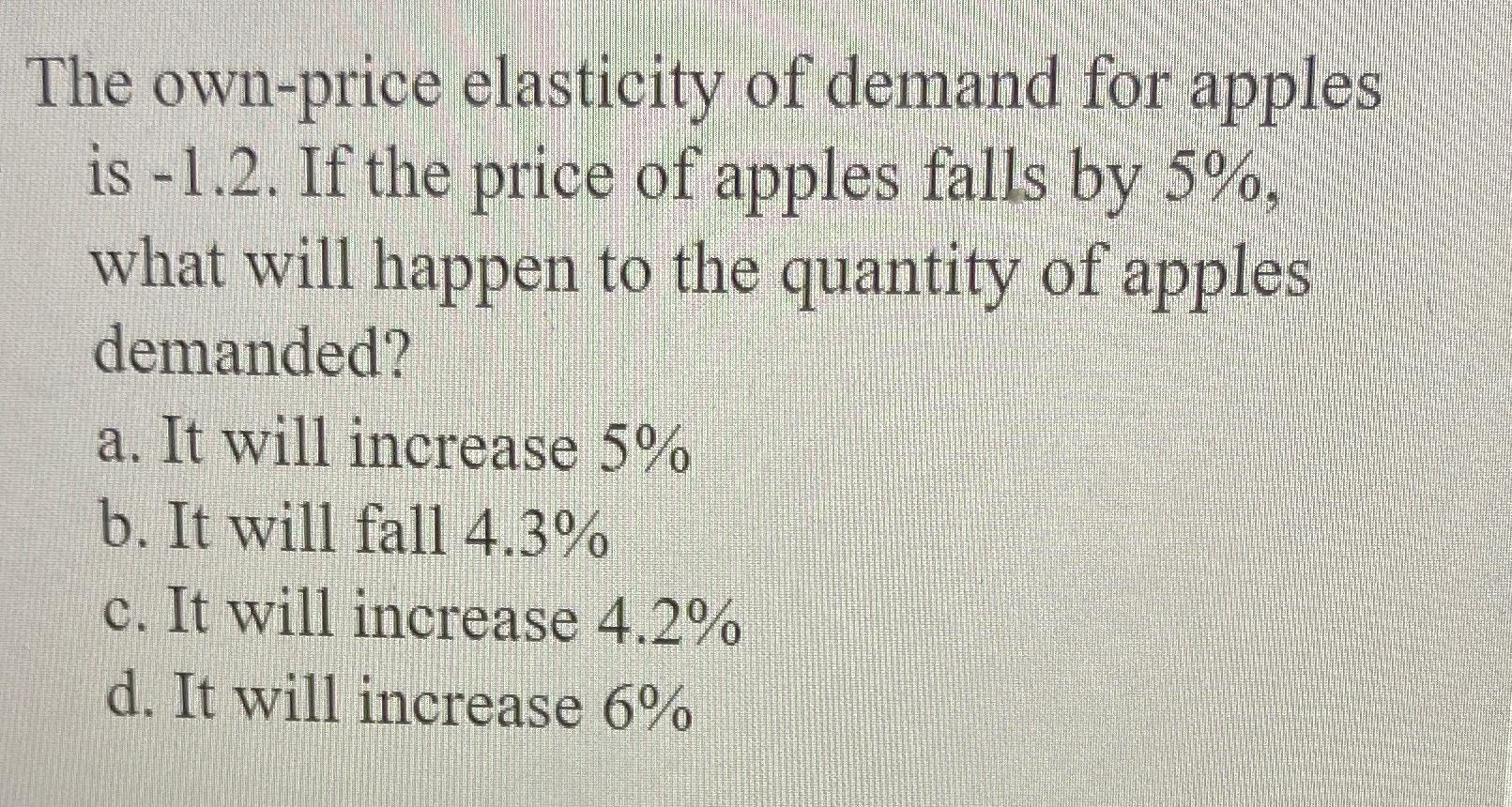 Solved The ownprice elasticity of demand for apples is