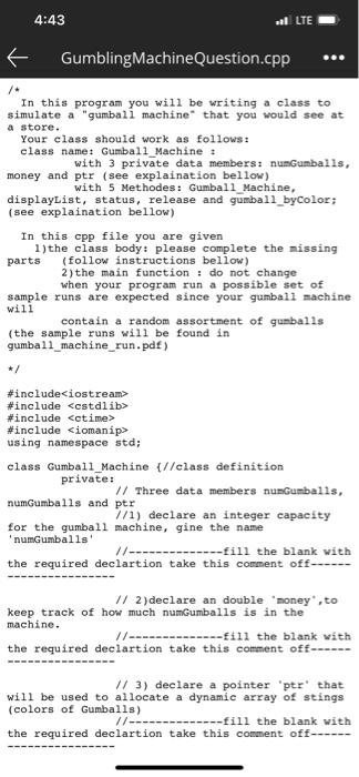 Solved In the cpp file I gave you will find comments that | Chegg.com