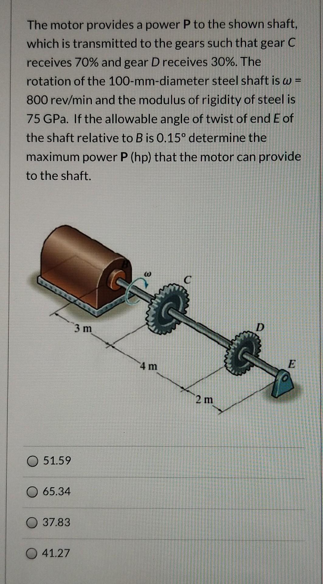 Solved The motor provides a power P to the shown shaft,