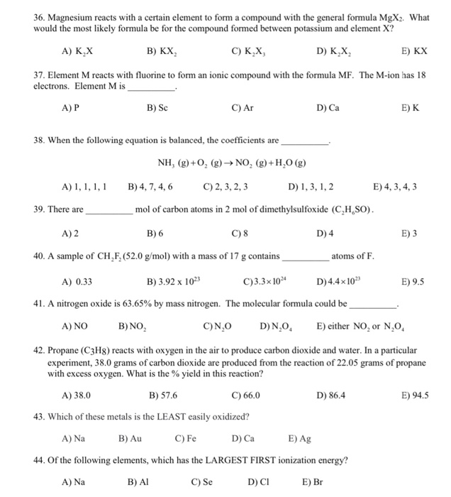 Solved 36. Magnesium reacts with a certain element to form a | Chegg.com