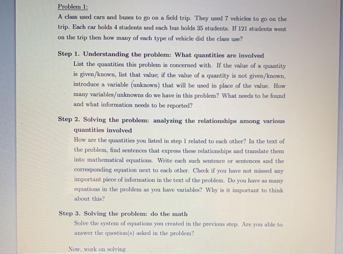 Solved Problem 1: A class used cars and buses to go on a | Chegg.com