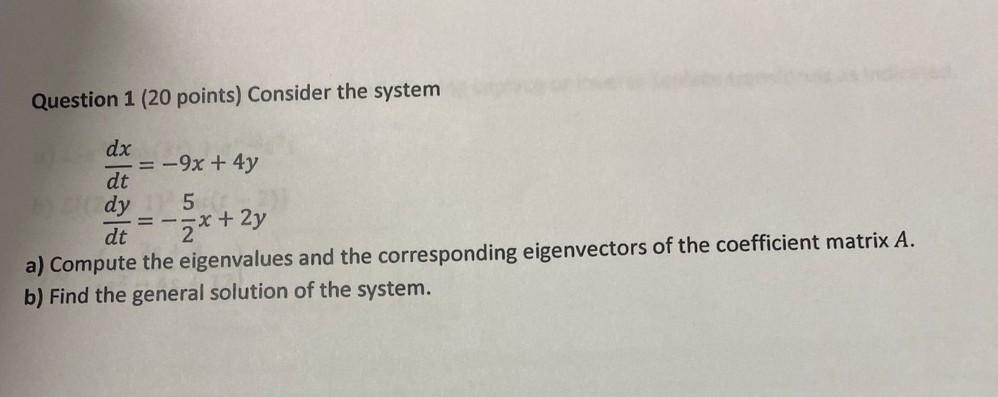 Solved Question 1 (20 points) Consider the system | Chegg.com