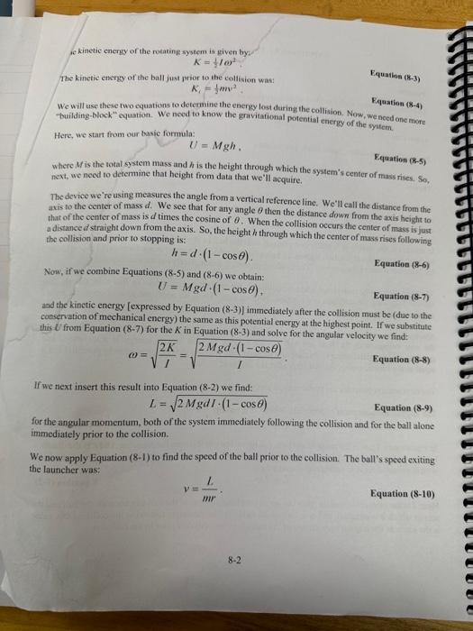 Solved Experiment 8 . The Ballistic Pendulum Purpese To | Chegg.com