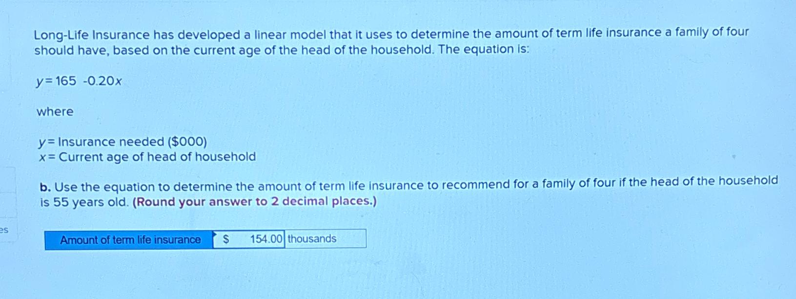 Solved Long-Life Insurance has developed a linear model that | Chegg.com