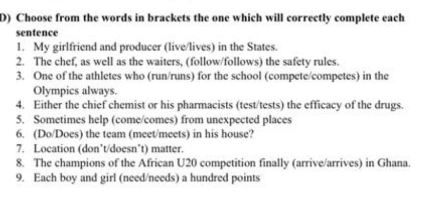 Solved D) Choose from the words in brackets the one which | Chegg.com