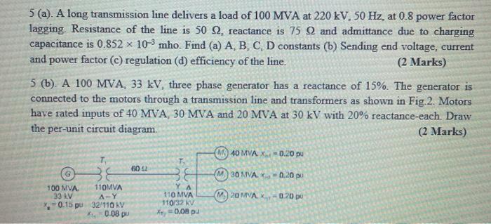Solved 5 (a). A long transmission line delivers a load of | Chegg.com