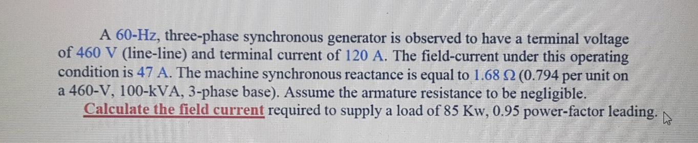 Solved A 60-Hz, three-phase synchronous generator is | Chegg.com