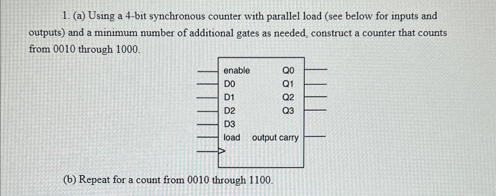 Solved 1. (a) ﻿Using a 4-bit synchronous counter with | Chegg.com