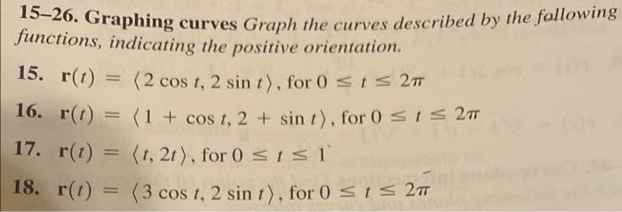 Solved 15–26. Graphing curves Graph the curves described by | Chegg.com