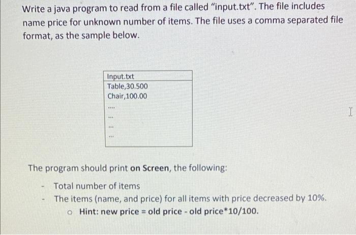 Solved Write a java program to read from a file called | Chegg.com