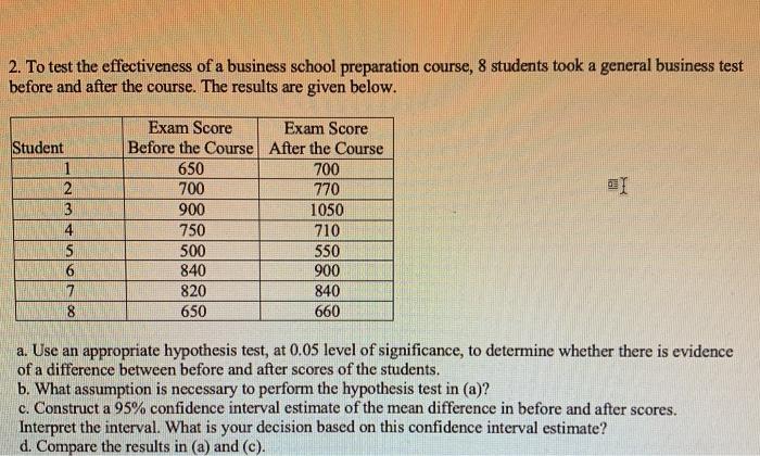 Solved 2. To test the effectiveness of a business school | Chegg.com