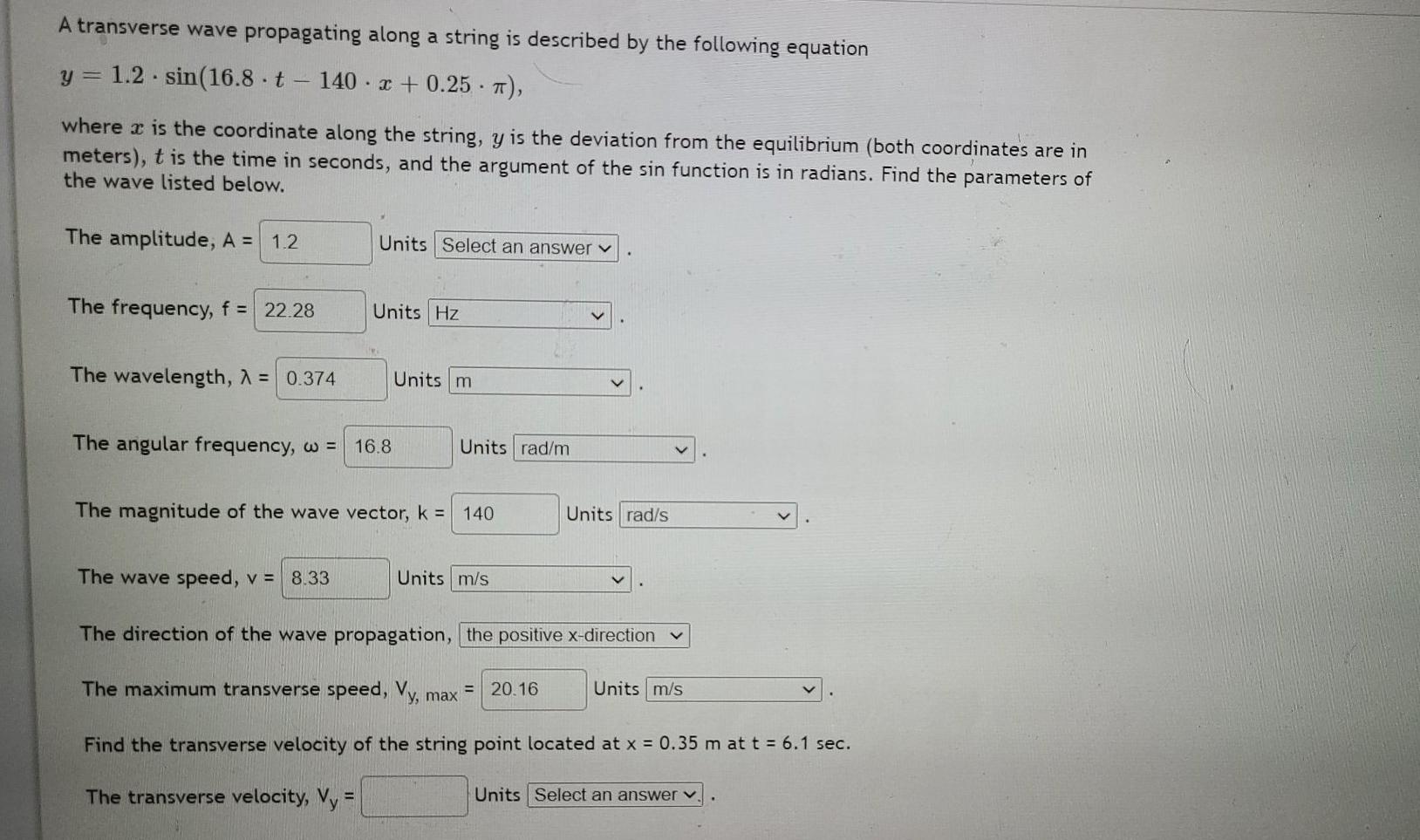 Solved A transverse wave propagating along a string is | Chegg.com
