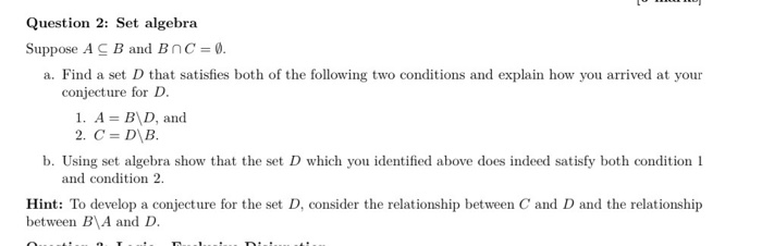 Solved Question 2: Set Algebra Suppose AC B And BAC = 0. A. | Chegg.com