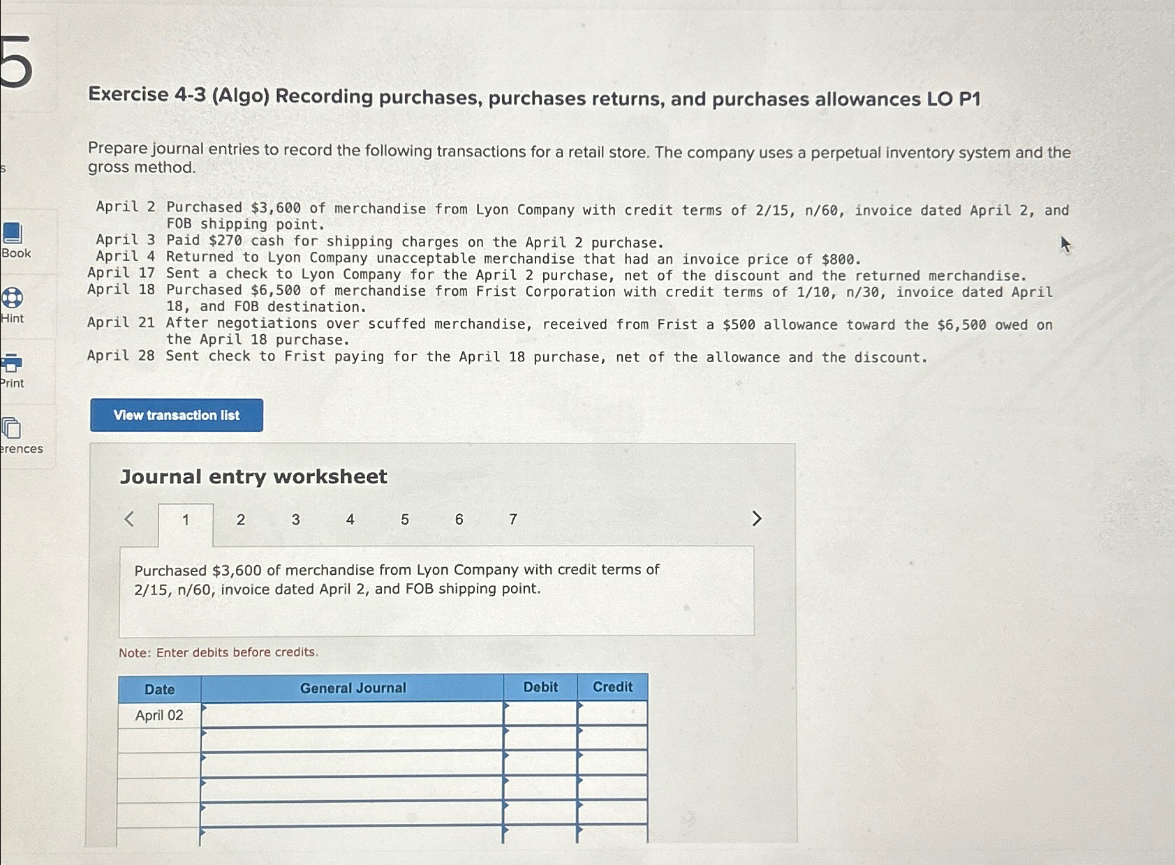 Solved Exercise 4-3 (Algo) ﻿Recording Purchases, Purchases | Chegg.com