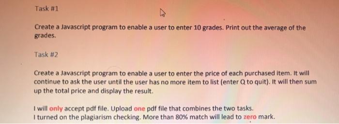 Solved Task #1 Create a Javascript program to enable a user | Chegg.com