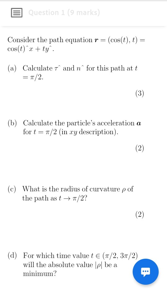 Question 1 9 Marks Consider The Path Equation Chegg Com