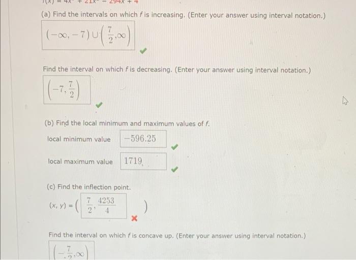 Solved 94x + 4 (a) Find the intervals on which f is | Chegg.com