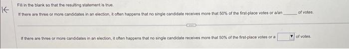 Fin in the blank so that the tesuling statement is true.
If there are three or more candidates in an election, it often happe