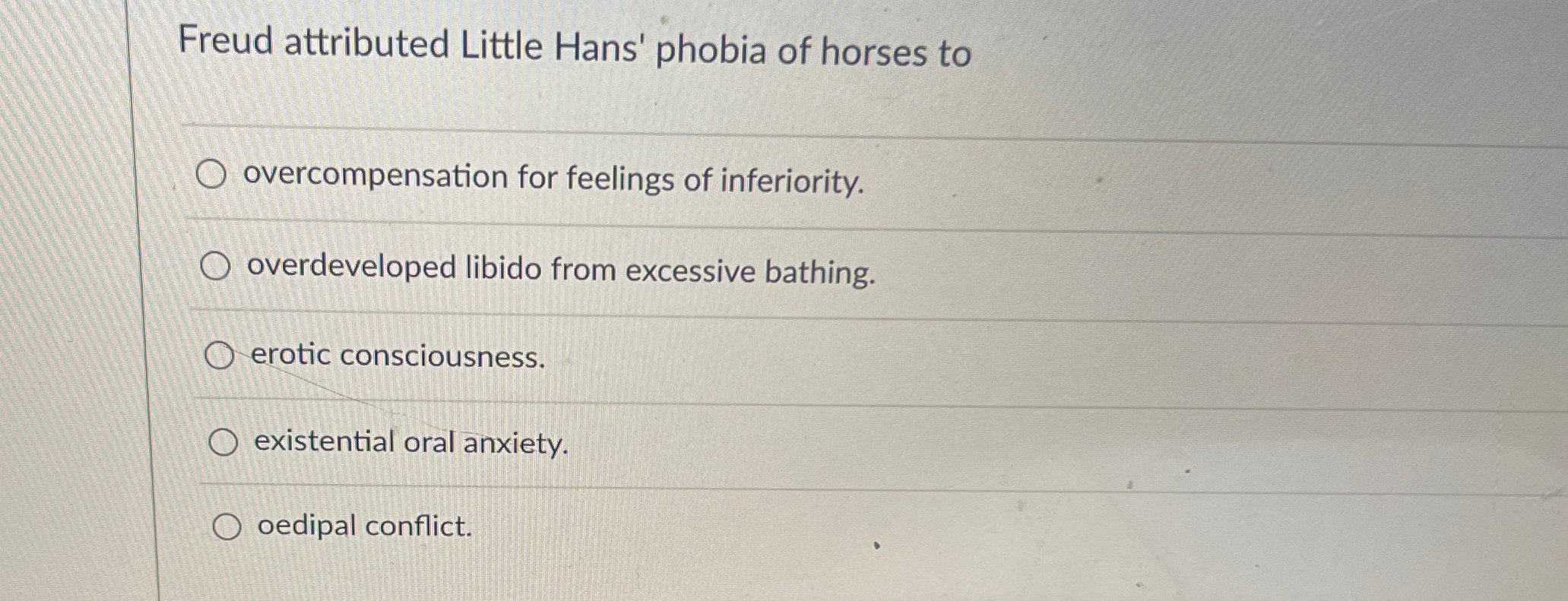 Solved Freud attributed Little Hans' phobia of horses | Chegg.com