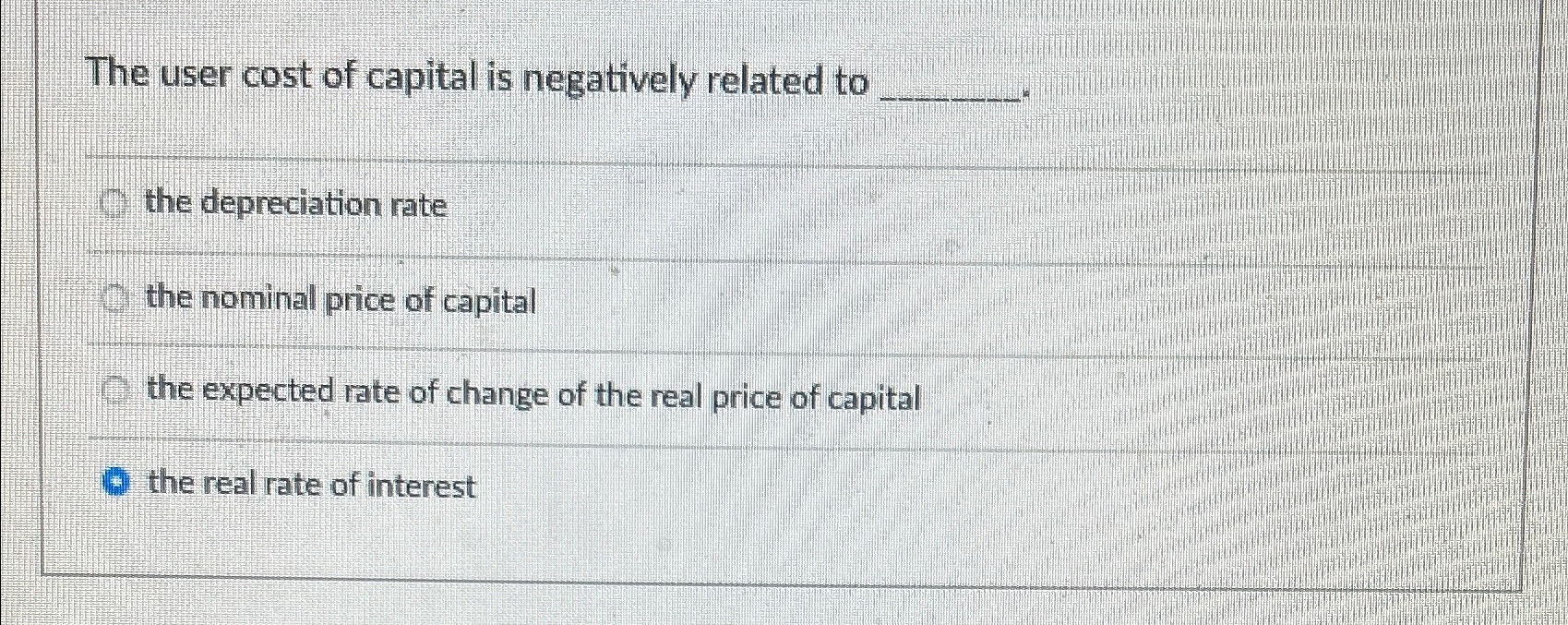 Solved The user cost of capital is negatively related tothe