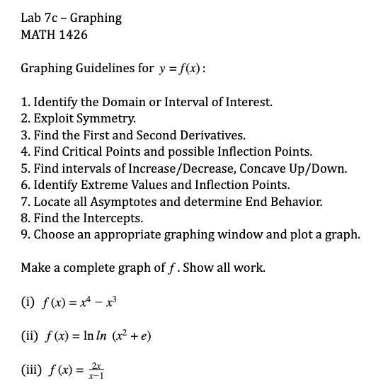 Solved Lab 7c - Graphing MATH 1426 Graphing Guidelines for y | Chegg.com
